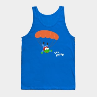 cartoon illustration of skydiving with litlle dinosaur Tank Top